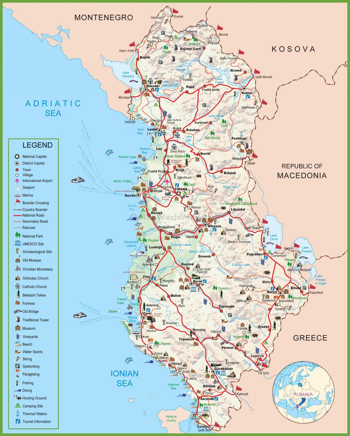 карта Албании турист